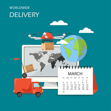 Worldwide delivery vector flat style design illustration