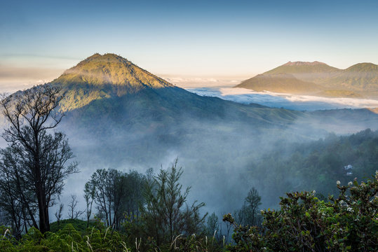 View of Kawah Ijen mountain and lake in Indonesia