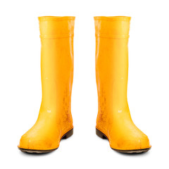 Yellow rubber boots isolated on white background. Worker boots. ( Clipping path )