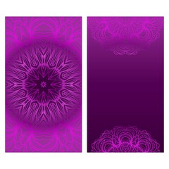 Set of Design Vintage Cards With Floral Mandala Pattern And Ornaments. Vector Template. Purple color