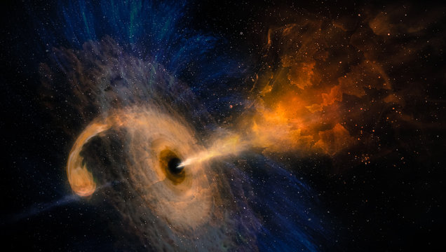 Fototapeta Abstract space wallpaper. Black hole with nebula over colorful stars and cloud fields in outer space. Elements of this image furnished by NASA.