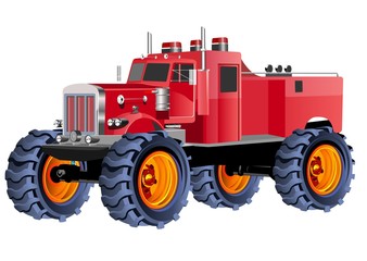 Obraz premium Monster fire truck red colored automobil vector illustration