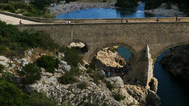 The Pont du Diable (Devill's bridge), Herault river, Herault, Occitanie, France
