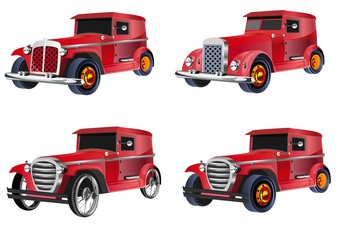 red colored Retro cars set, isoalated on white vector illustratrion