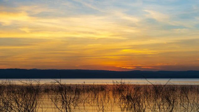 time lapse of sunset at Mun river, Lum Chae dam, Khonburi, Nakhon Ratichasima, Thailand