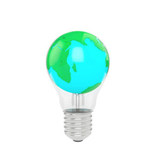 Energy idea concept, Earth in light bulb