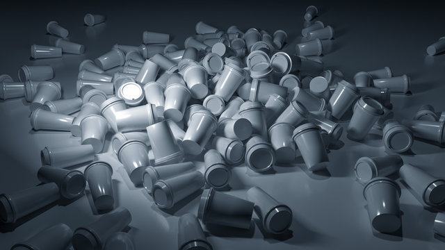 Vielen Kaffeebechern to go in blau / Concept plastic waste