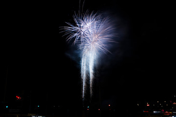 A fireworks display against the night sky