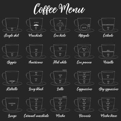 Coffee Drinks in hand drawing Style on two tone