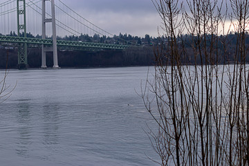 tacoma narrow bridge  in morning light in december
