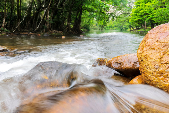 Wang Takrai Waterfall at Na-khon Na-yok Province. A place to rest with many tourists.