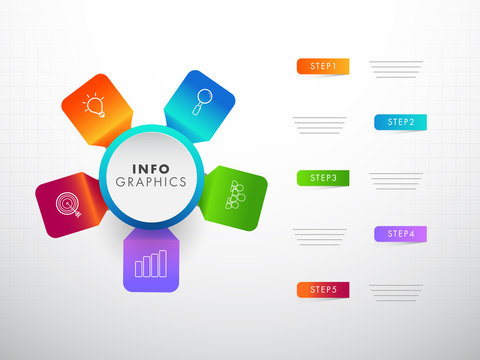 Colorful infographic elements with five different steps for corporate or business sector.