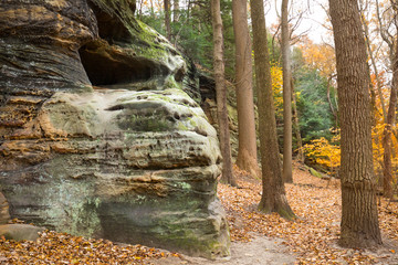 Ape Rock with bright fall foliage, Cuyahoga Valley National Park.