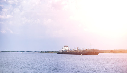 Landscape lake. Texture of water. The lake is at dawn. The mouth of the river at the confluence of the lake.