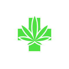 Medical marijuana leaf and cross logo green medical cannabis icon