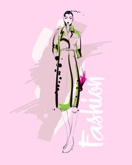 Fashion girl sketch. Fashion illustration. Drawing fashion model