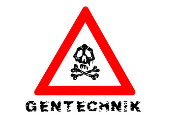 Gentechnik Warnschild mit Totenkopf