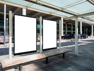 Mock up Posters Banners template Bus shelter Media outdoor at Airport 