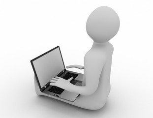 3d man working at  laptop