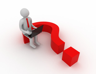 3d man sits on the question mark