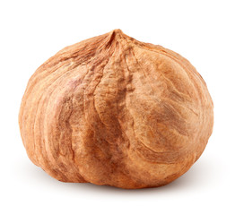 hazelnut peeled, isolated on white background, clipping path, full depth of field