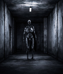 Fototapeta na wymiar Robot in haunted house,3d illustration