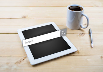 Search bar 3D on tablet on desk