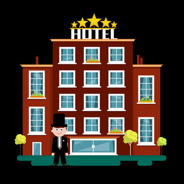 Night Hotel Building Vector Illustration