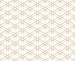 Seamless geometric golden lines pattern. Modern design background with rhombus. Golden texture.