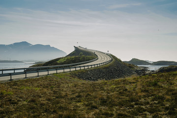 World famous Atlantic road bridge with an amazing view over the norwegian mountains