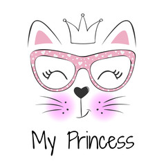 Cute cartoon cat face and inscription my Princess.