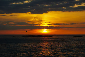 Colorful beautiful sunset at Atlantic Ocean in Norway