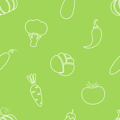 Seamless silhouette vegetable background vector flat illustration. Fresh food background in green and white colors with line vegetable seamless element for healthy diet decor or vegan fabric print.