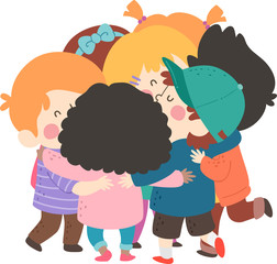 Kids Group Hug Illustration