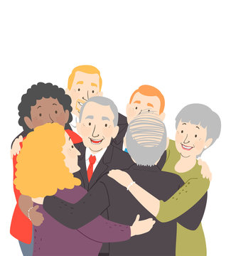 group of people hugging, cartoon style clip art preview