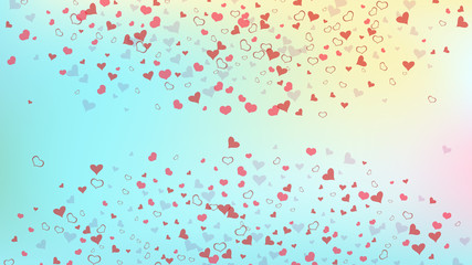 Red on Gradient background Vector. Light background. Red hearts of confetti are flying. Design element for wallpaper, textiles, packaging, printing, holiday invitation for birthday.