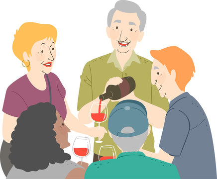 Seniors Wine Tasting Illustration