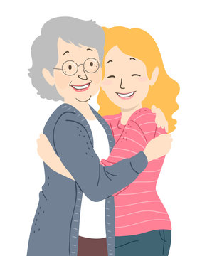 recommend clip art: Senior Woman Teen Girl Hug Illustration