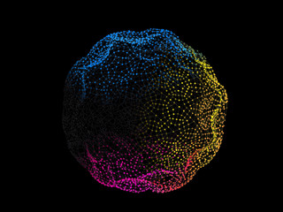 Wireframe 3d sphere from futuristic polygonal color connection lines.