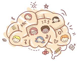 Stickman Kids Brain Maze Faces Illustration