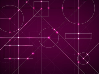 Fototapeta premium Abstract neon background of engineering drawing. Technological wallpaper made with circles and lines. Geometric design