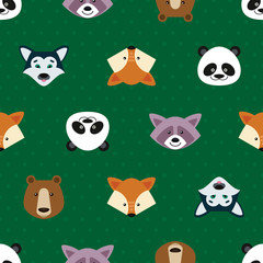Cartoon vector seamless background. Cute pattern with wild animals. Nature, animal, wildlife zoo, reserve theme