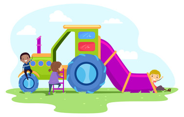 Stickman Kids Farm Truck Playground Illustration
