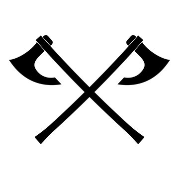 Two battle axes vikings icon black color vector illustration flat style image