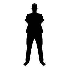 Obraz premium Man standing with hands crossed Dentist surgeon in medical clothes with folded hands on his chest Concept of the end of surgery operation Front 