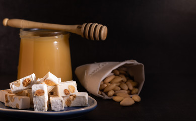Homemade nougat with honey and almonds.