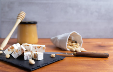 Homemade nougat with honey and almonds.