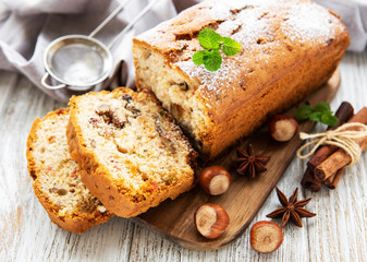 traditional homemade stollen with dried fruits and nuts