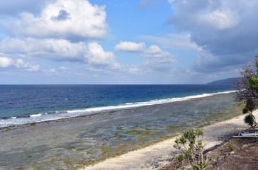 View of a seaweed farm from land on Nusa Penida, an island near Bali in Indonesia