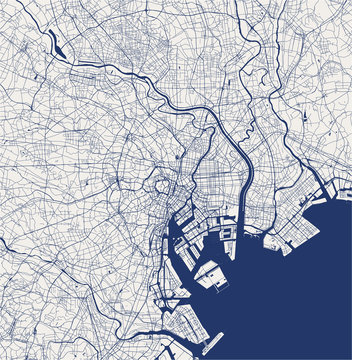 map of the city of Tokyo, Kanto, Island Honshu, Japan